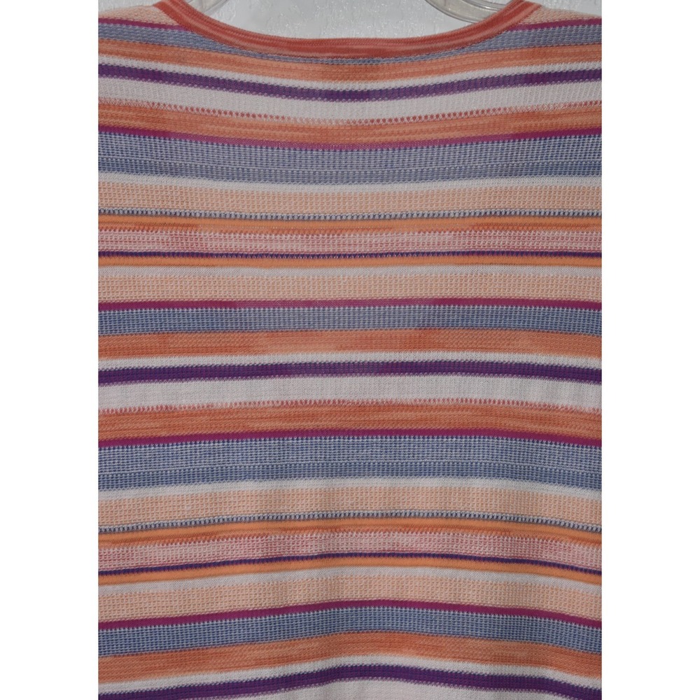 Chicos Linen Blend Top 1/Medium Colorful Stripes V-Neck 3/4 Sleeves Lightweight - Picture 13 of 16